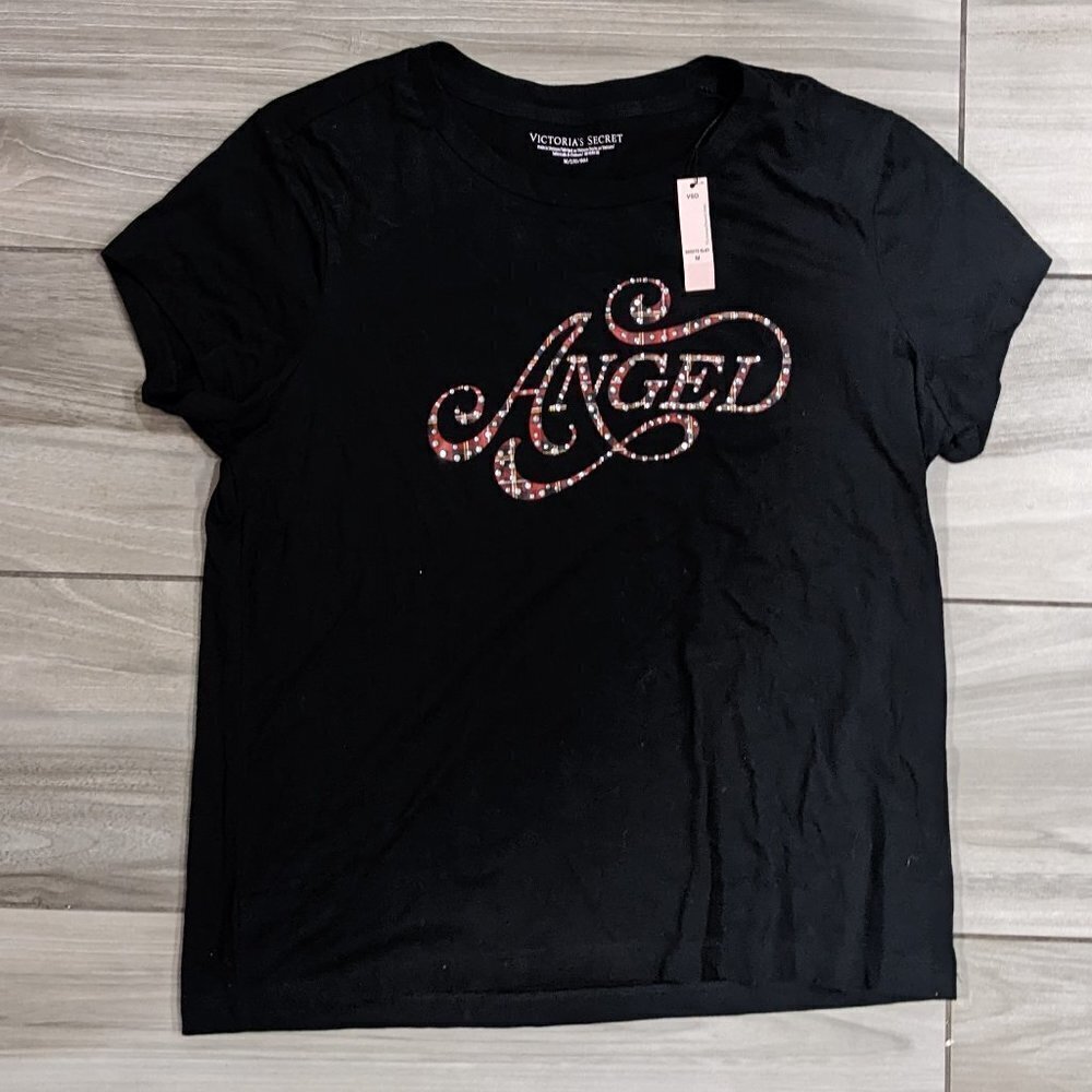🧡 Victoria's Secret "Angel" Tee in Red Plaid with Rhinestones